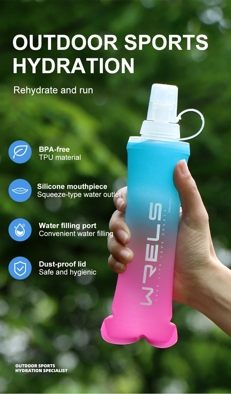 Sport Water Bottle TPU Folding Soft Flask Drink Portable Water Bottle High Flow Running Hiking Bicycle Fitness Water Bag