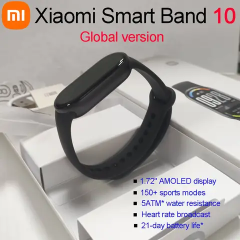 Global Version Xiaomi Smart Band 10 1.72" AMOLED Display 150+ Sports Modes Heart Rate Broadcast 5ATM Waterproof Sports Bracelet