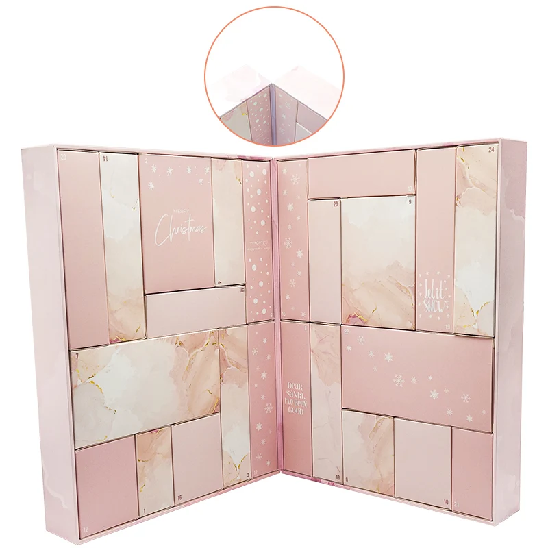 Caja de calendario de adviento de papel vacío con dibujo para mujer, regalo personalizado, cuenta regresiva de 24 días, maquillaje cosmético, Belleza