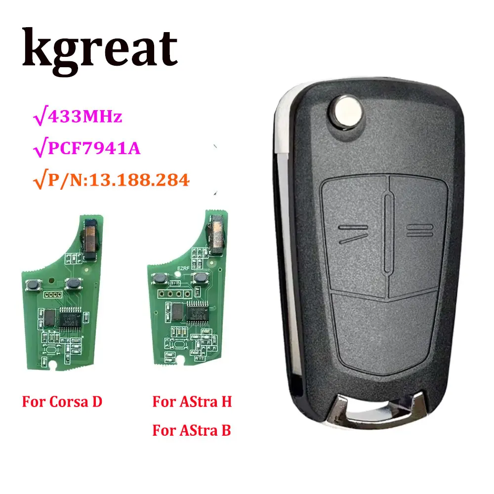 

736-743-A Remote Flip Car Key PCF7941A 433MHz 46 Chip 2 Buttons for Opel Vauxhall Corsa D G4 Astra H AH Zafira B Holden