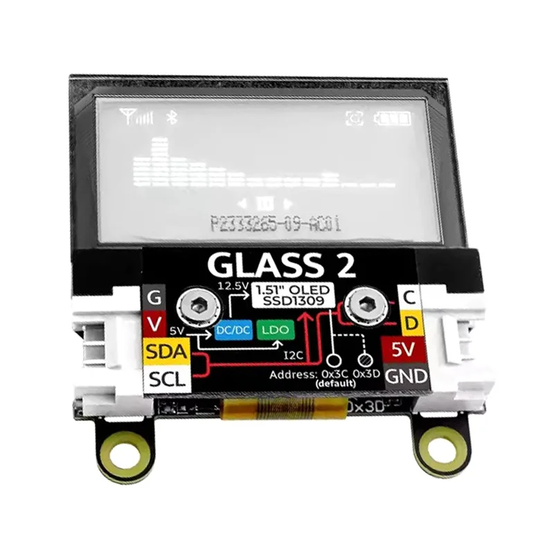 وحدة AS62 Glass2 مقاس 1.51 بوصة وحدة شاشة توسيع OLED شفافة SSD1309 لمشاريع DIY والاستخدام الاحترافي