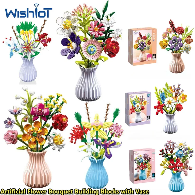 

DIY Flower Bouquet Model Building Block With Vase Romantic Desktop Decoration Assembled Puzzle Toy MOC Bricks Girl Holiday Gifts