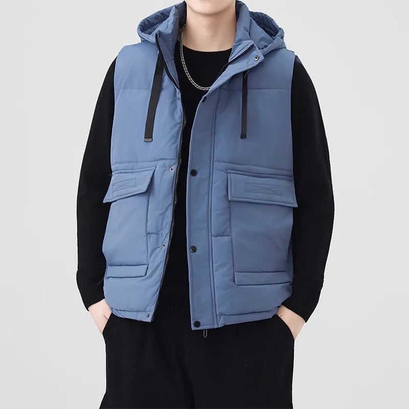 

Мужской однотонный кардиган без рукавов на молнии с капюшоном, модная повседневная свободная куртка, топ