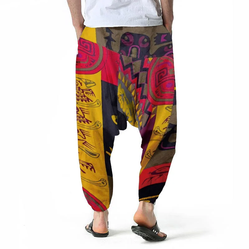 سراويل رجالي غير رسمية موضة تقليدية مطبوعة على شكل أمة بوليستر كتان للركض سراويل هيب هوب للرجال سراويل رياضية ملابس الشارع