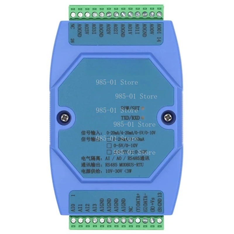 

4AI 4AO Analog Input Output Acquisition Module 0-20mA 4-20mA 0-5V 0-10V RS485 MODBUS