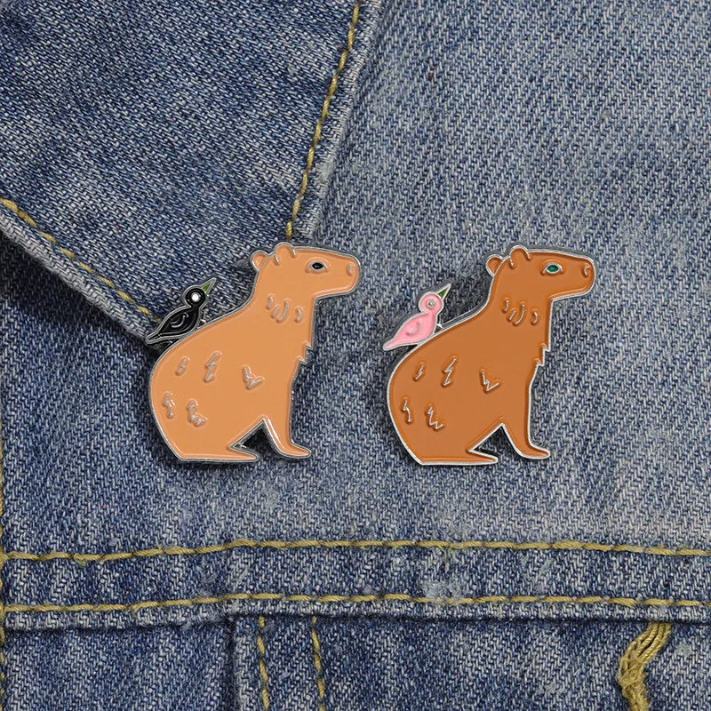 Custom Taxis of the Bird Animal Brooches Lapel Badges Animal Funny Jewelry Gift for Kids Friends Capybara Enamel Pins