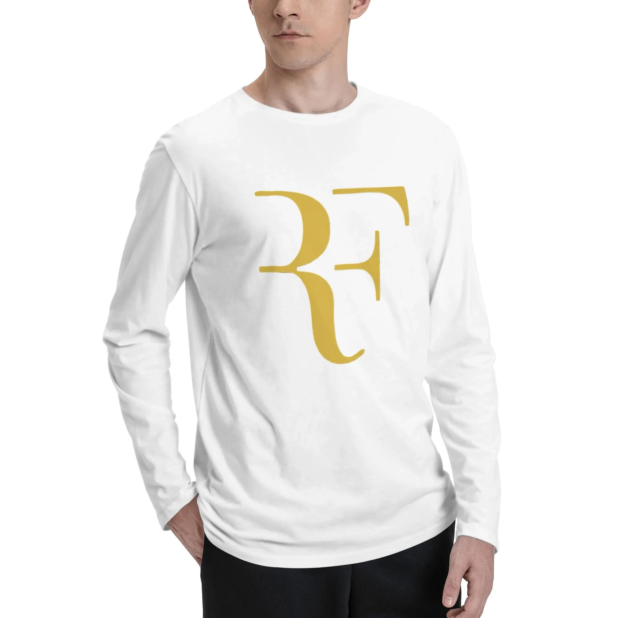 تي شيرت روجر فيدرر بأكمام طويلة للرجال كاجوال برقبة دائرية تي شيرت للربيع والخريف للرجال