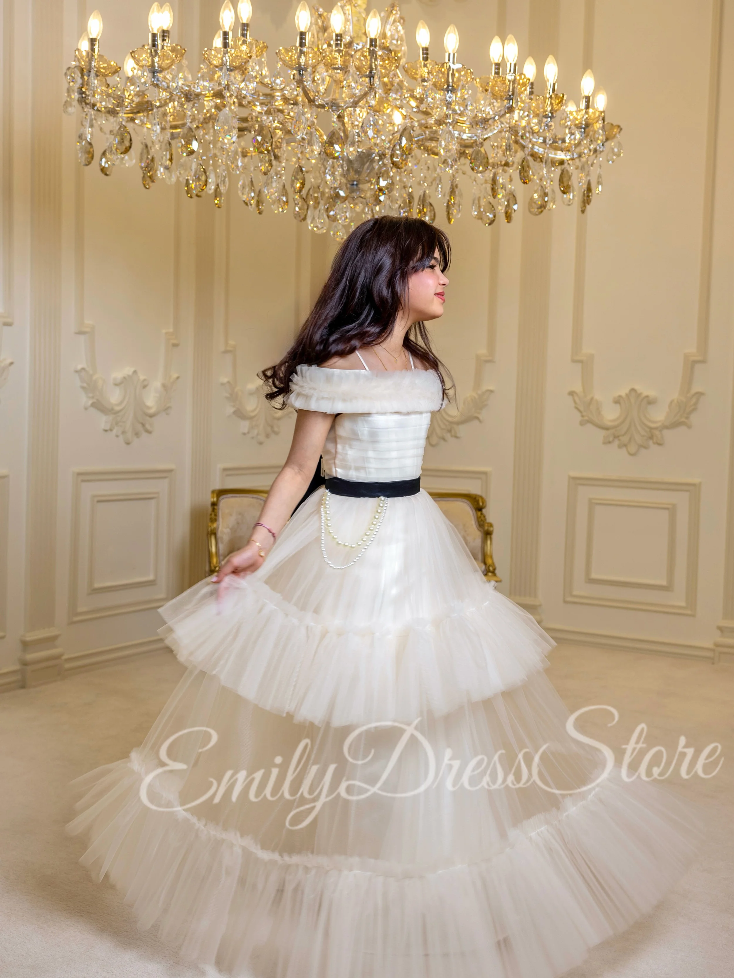 Vestido de niña de las flores color champán claro, confeccionado a medida, para bodas, elegante, con capas de tul, ideal para concursos de belleza, fiestas de cumpleaños infantiles y la primera comunión.