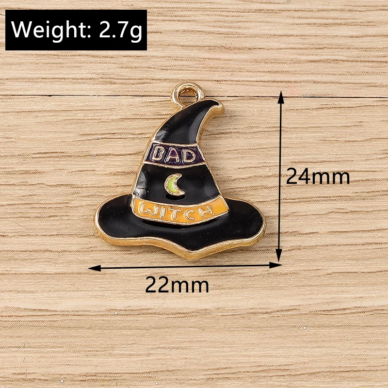 Tusember 20 Stück Emaille-Hexenhut-Katzen-Schädel-Fledermaus-Spinnen-Charm-Anhänger für Halsketten, Ohrringe, DIY-Armbänder, Halloween-Schmuckherstellung – Detail 4