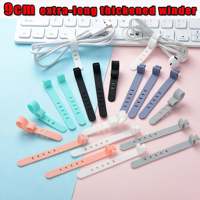 9cm Extra Long Winder Reusable Silicone Fastening Cable Strap Tape Soft Wire Organizer Management Earphone Date Cable Tie Cord