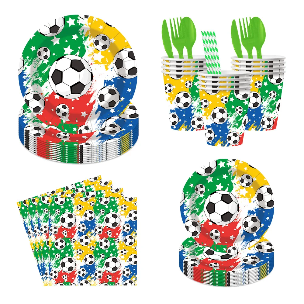 

Graffiti Football Theme Disposable Tableware Children Soccer Birthday Supplies Football Plates Happy Boy Football Birthday Decor