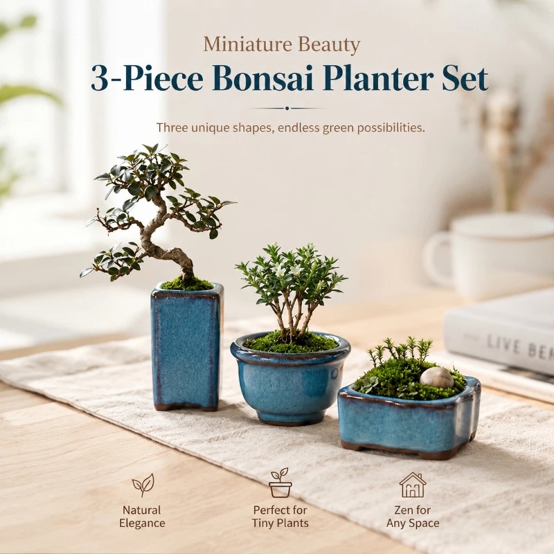 Mini Mamme Potted Plant Set (3 pieces), hand-painted ceramic flower pots of thumb-sized, with drainage holes