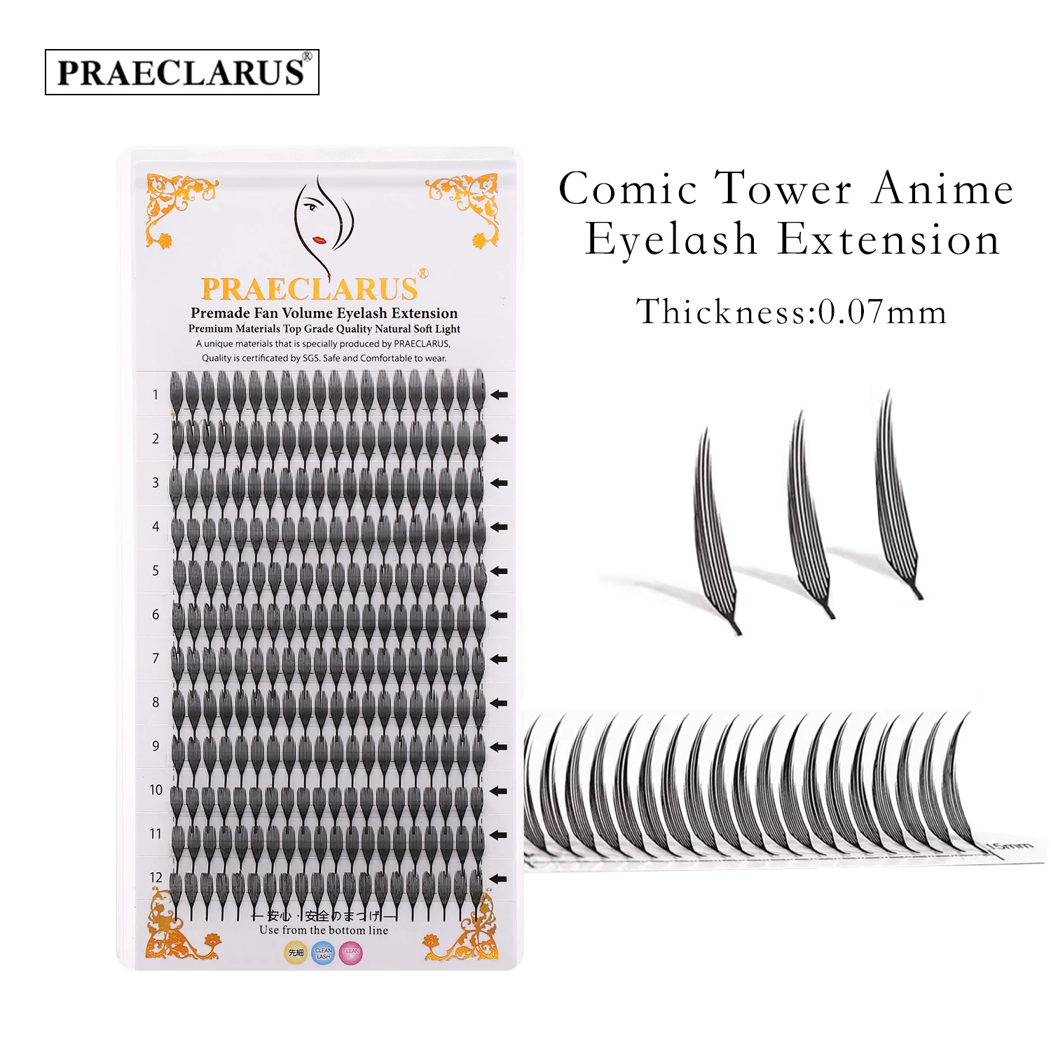 PRAECLARUS 240 팬 Comic Spire Lashes 만화 속눈썹 연장 0.07mm 8-15MM Anime Lash 자동 꽃 Premade Fans Lashes