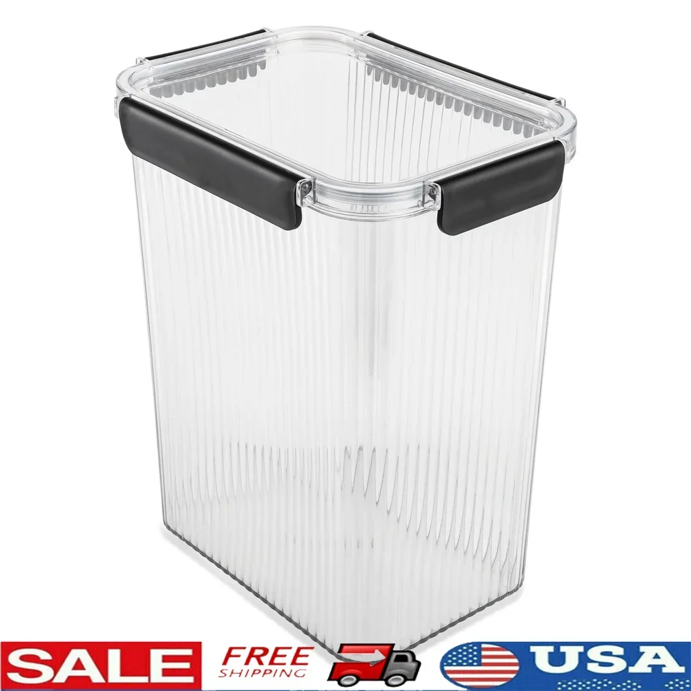 

21.3 Cup Clear Ribbed Plastic Airtight Pantry Storage Container Stackable Food Organizer Dry Goods Cereal Pasta Rice Snacks