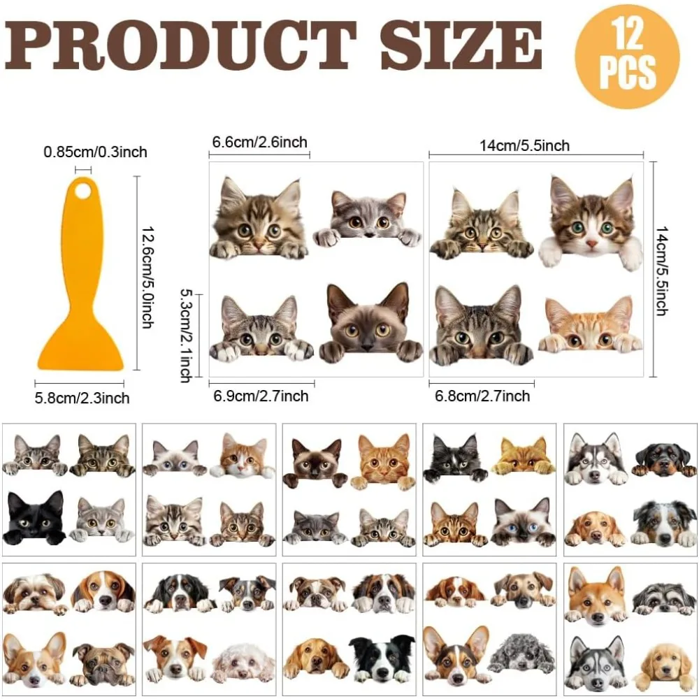 12 Sheets 12 Style PVC Stickers Heat Transfer Film for Window Decoration Cat Shape 140x140mm 1 sheet/style