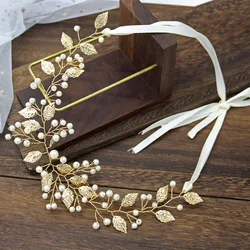 Women Hairband Sliver Pearl Golden Leaf Bridal Hair Dress For Wedding jewelry Headwear Bridal Hair Accessories