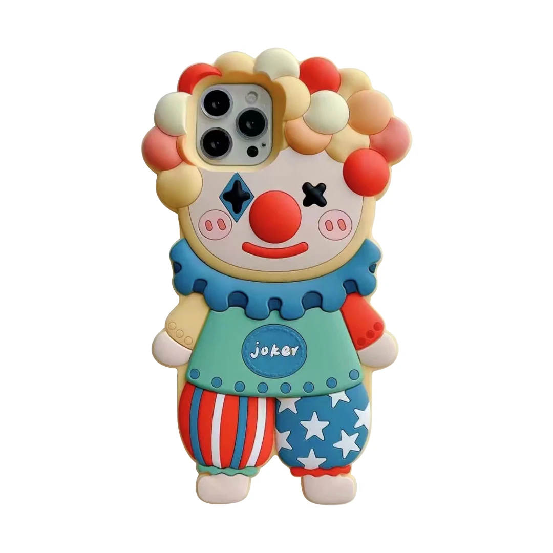 3D Cartoon Cute Soft Silicone Phone Case For iPhone 14 13 12 11 Pro Max 14 Plus Candy Color Hair Clown Puzzle Shockproof Cover