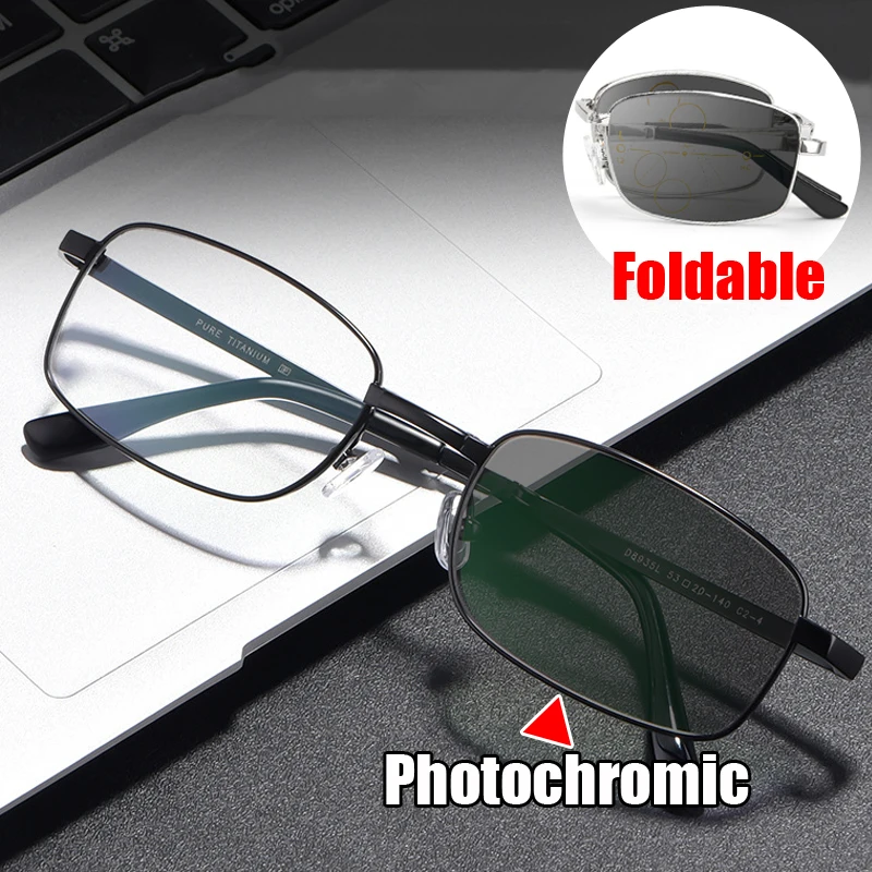 Foldable Progressive Photochromic Bifocal Reading Glasses Outdoor Presbyopia Sunglasses Sports Anti Blue Near Far Sight Eyewear