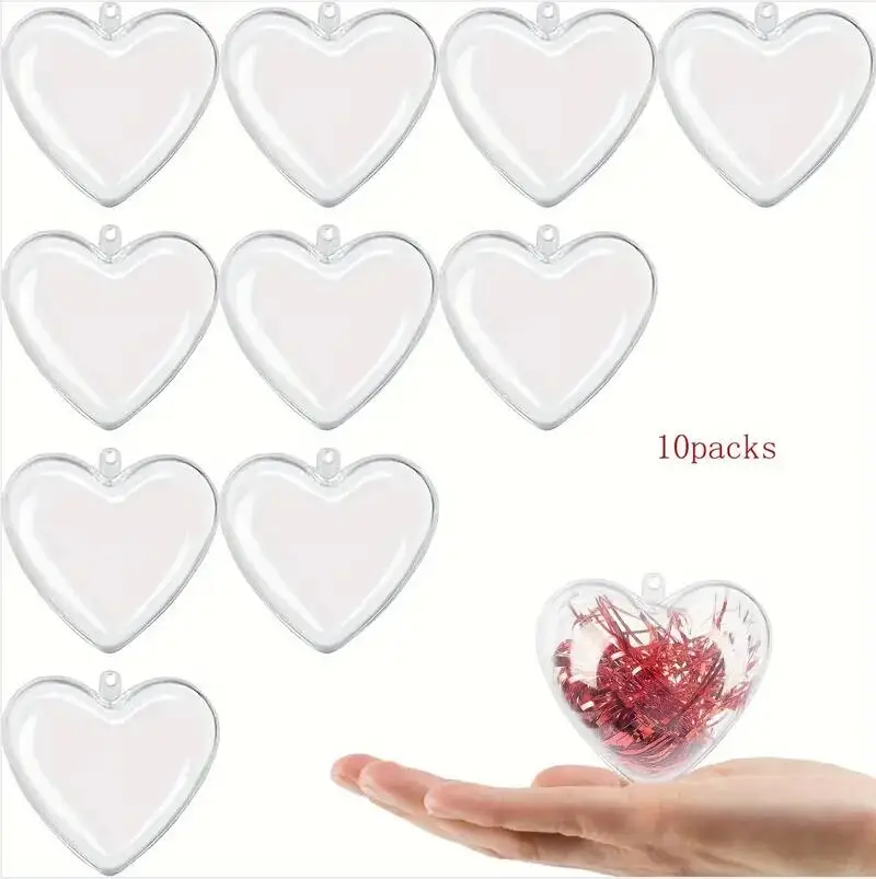 10pcs Clear Heart Ornaments Balls Wedding Party Home Hanging Decoration Ball DIY Plastic Fillable Christmas Tree Balls Baubles