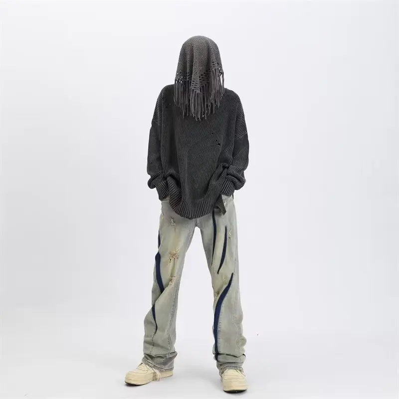 

Teenage Casual Faionable Large Size 300 Pou Men's Jeans Distred Design Long Pants Autumn Winter Denim Jeans for Youth