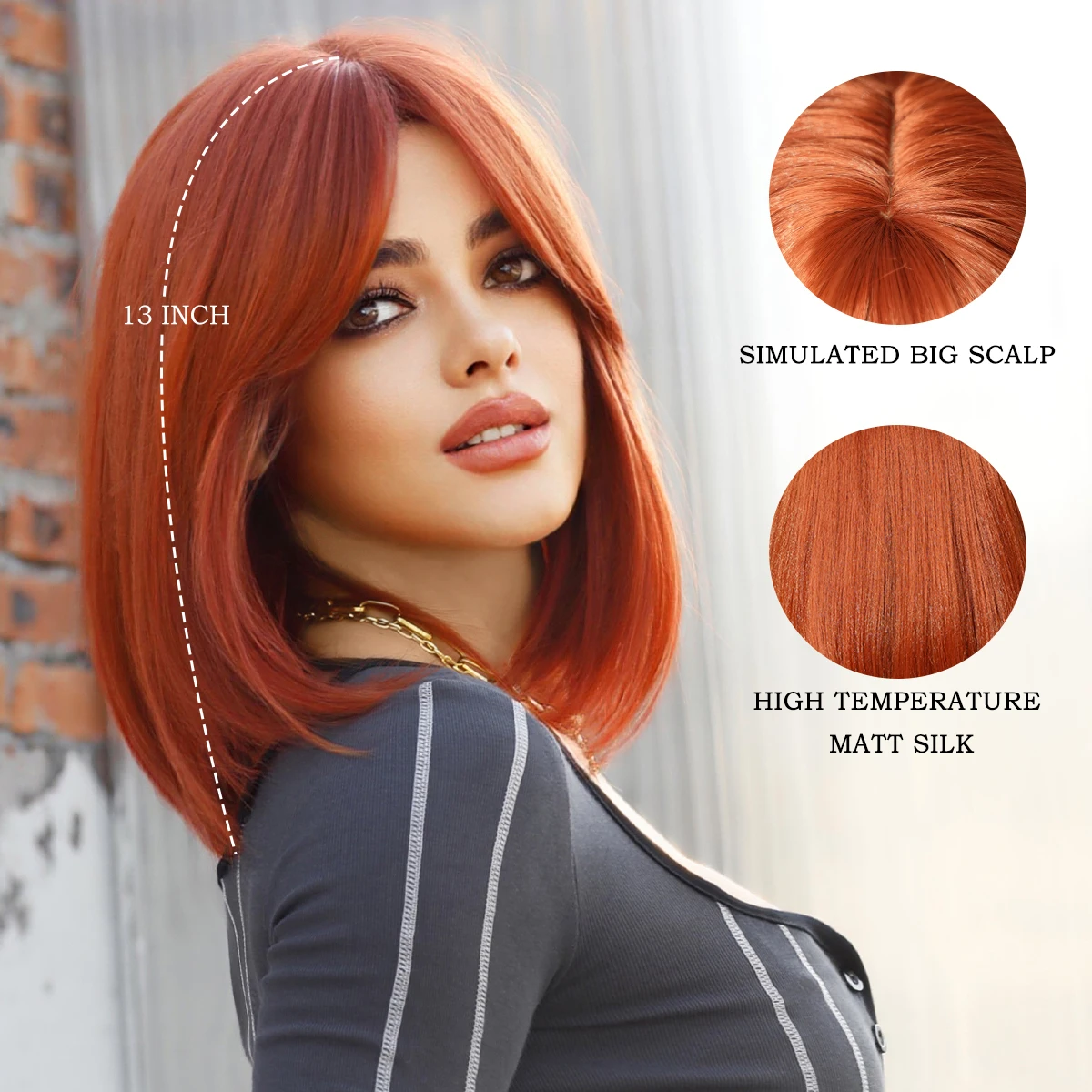 7JHH WIGS Reddish Brown Bob Wig Wig for Women Daily Cosplay Natural Synthetic Middle Part Wig Short Straight Wigs Heat Resistant