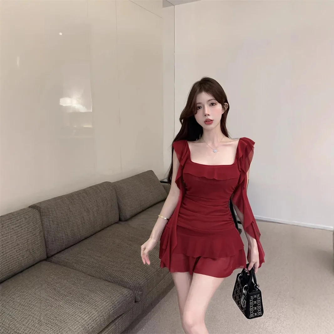 Vestidos bodycon desenhar corda ruched malha mulher gradiente em camadas fishtail japonês senhora com decote em v ultra curto oriental asiático kawaii