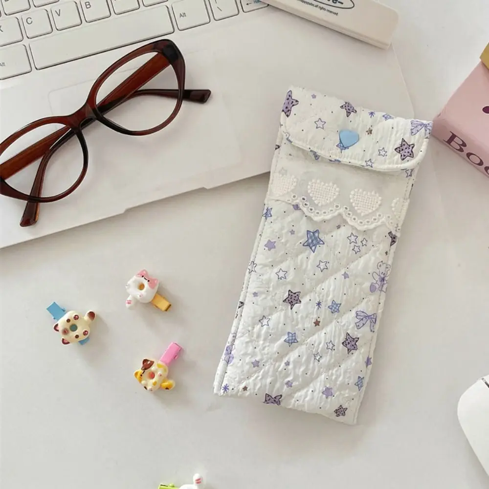 Korean Style Cotton Glasses Storage Bag Sweet Multi-Functional Cute Pencil Case Sunglasses Pouch Lace Heart Lipstick Bag Girls