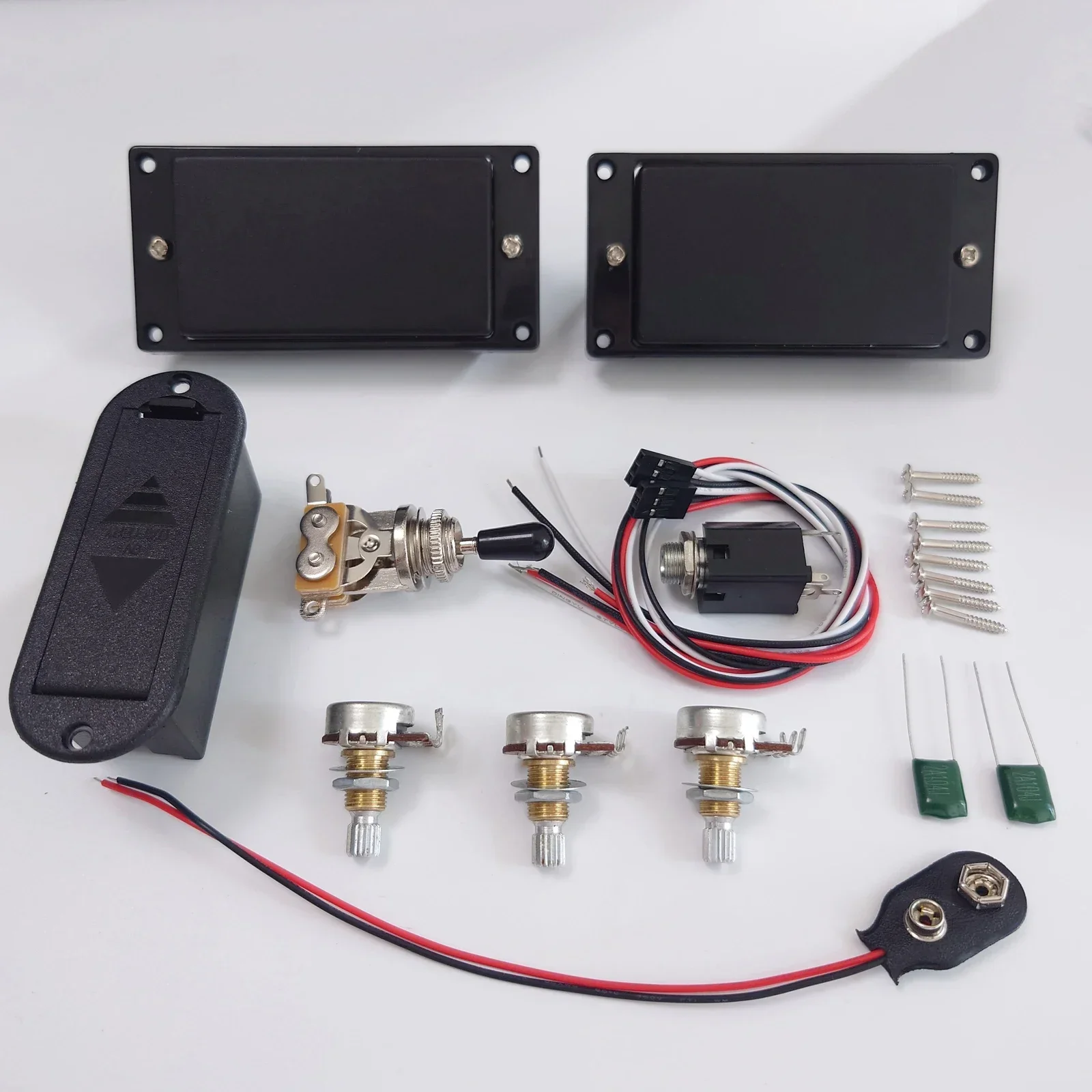 HH-Pickup activo negro para guitarra eléctrica, juego de pastillas Humbucker, ollas de eje corto y accesorios de cableado para guitarra