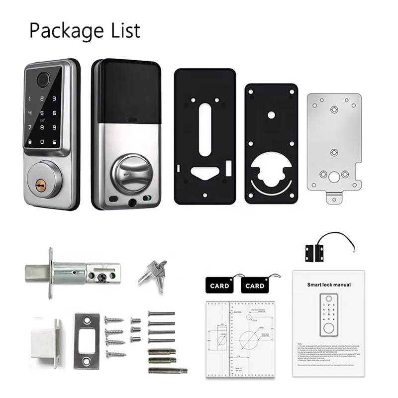 قفل ديدبولت الذكي مع مفتاح بطاقة IC بكلمة مرور بصمة الإصبع، قفل باب دخول بدون مفتاح مع قفل TTlock أو Tuya Wifi، 100 رمز مستخدم