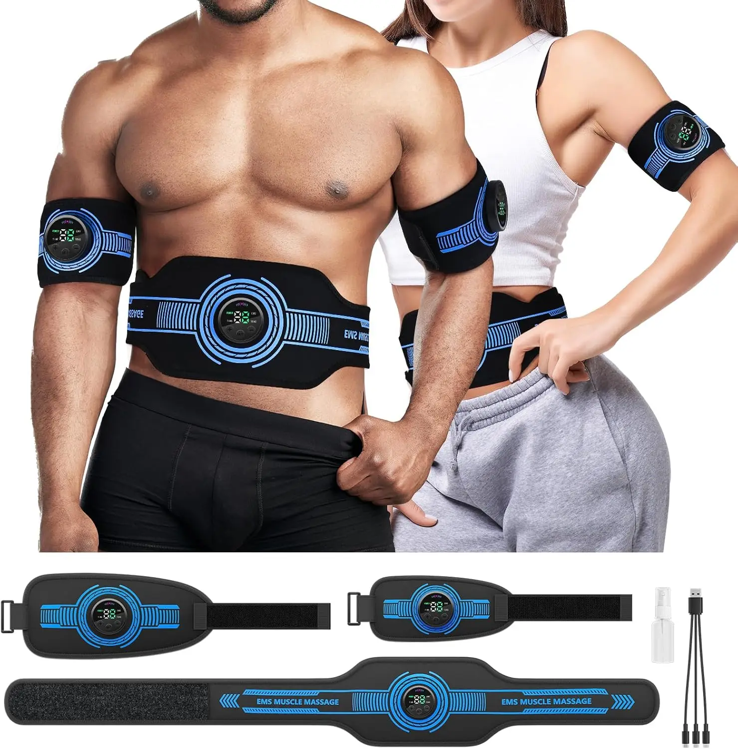 Abdominal Toning Belt EMS Muscle Stimulator Toner Waist Body Slimming Shaping Waist Arm Leg Massage Lose Weight Home Fitness