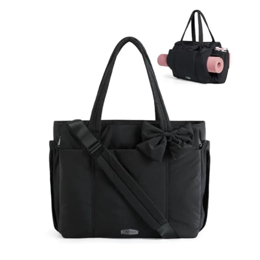 BAGAMSRT Crush Bow Tote Bag for Women Large Work Tote with 40oz Tumbler Puffer Travel Tote Bag for Work Yoga Gym For Mom Diaper