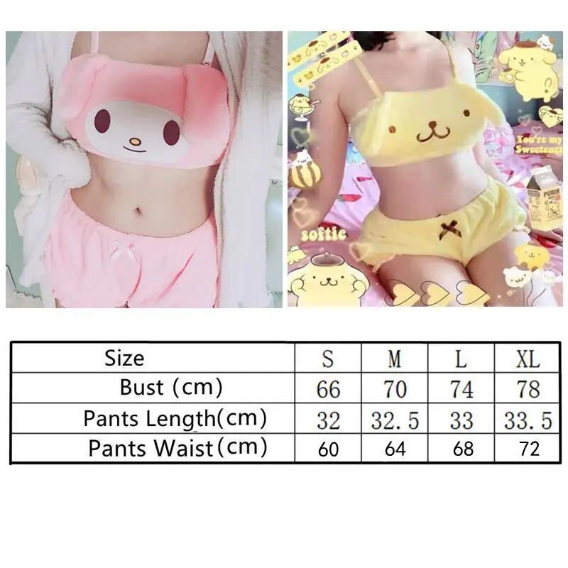 Piżama Kawaii Camis Wygodne pluszowe spodenki Homewear Urocza bielizna nocna z kreskówek Mleczny jedwabny zestaw bielizny damskiej