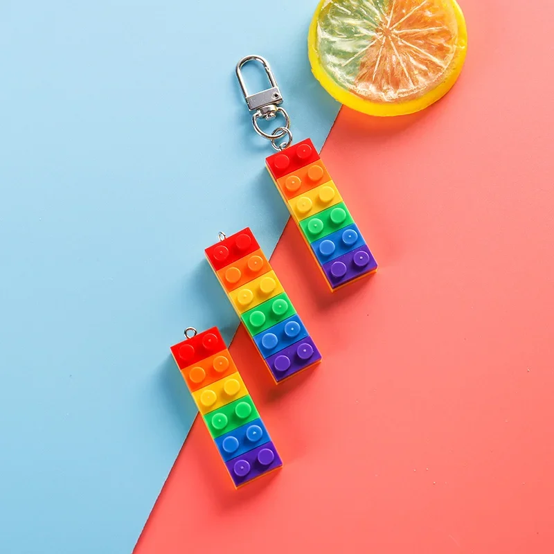 Bright Color Rainbow Building Brick Key Chain for Women and Men LGBT Gay Lesbian Punk Jewelry Accessories Pride Key Ring Gifts