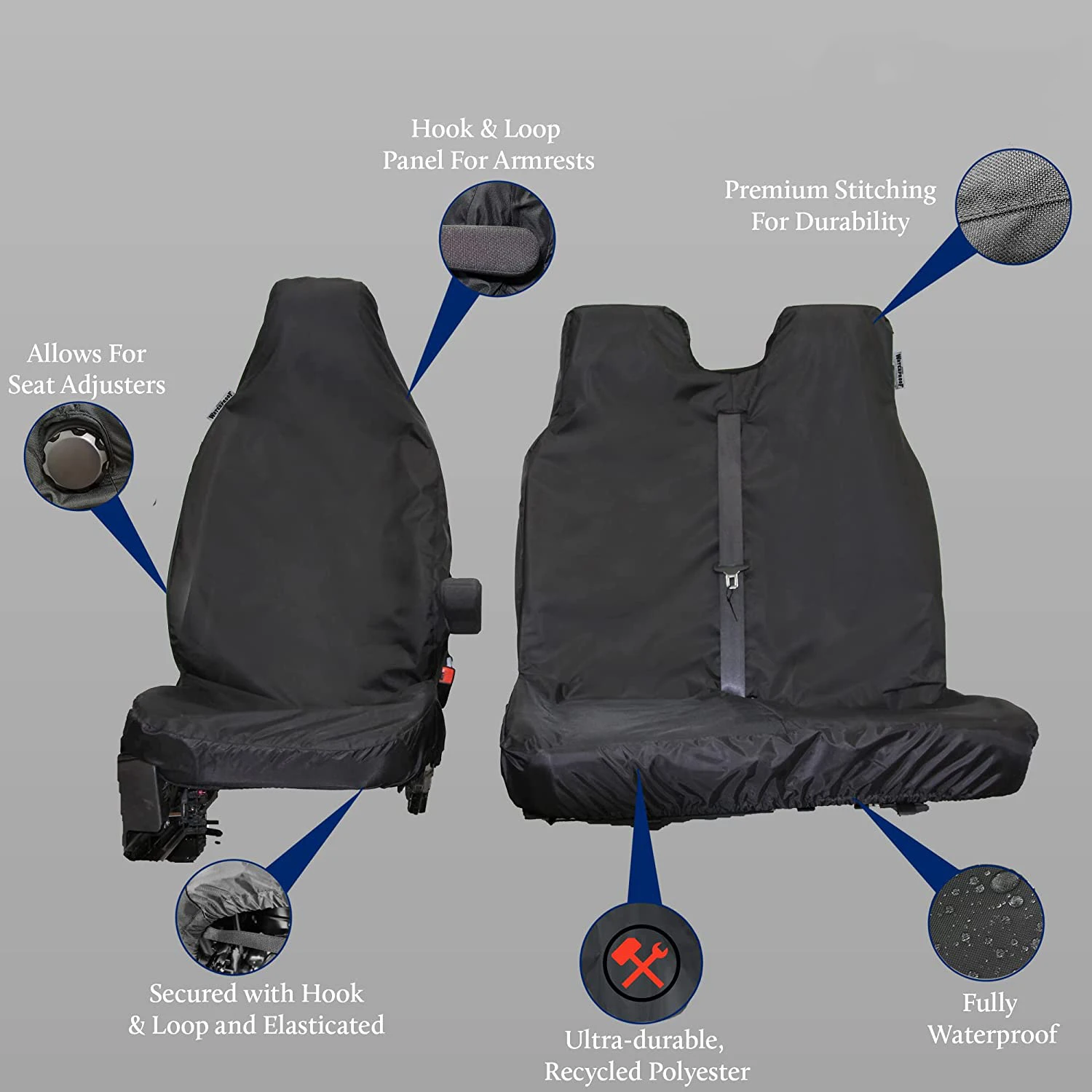 

Seat Cover Front Car Van Seat Covers Protectors Nonslip Backing Dust-Proof For Ford Transit Custom Van