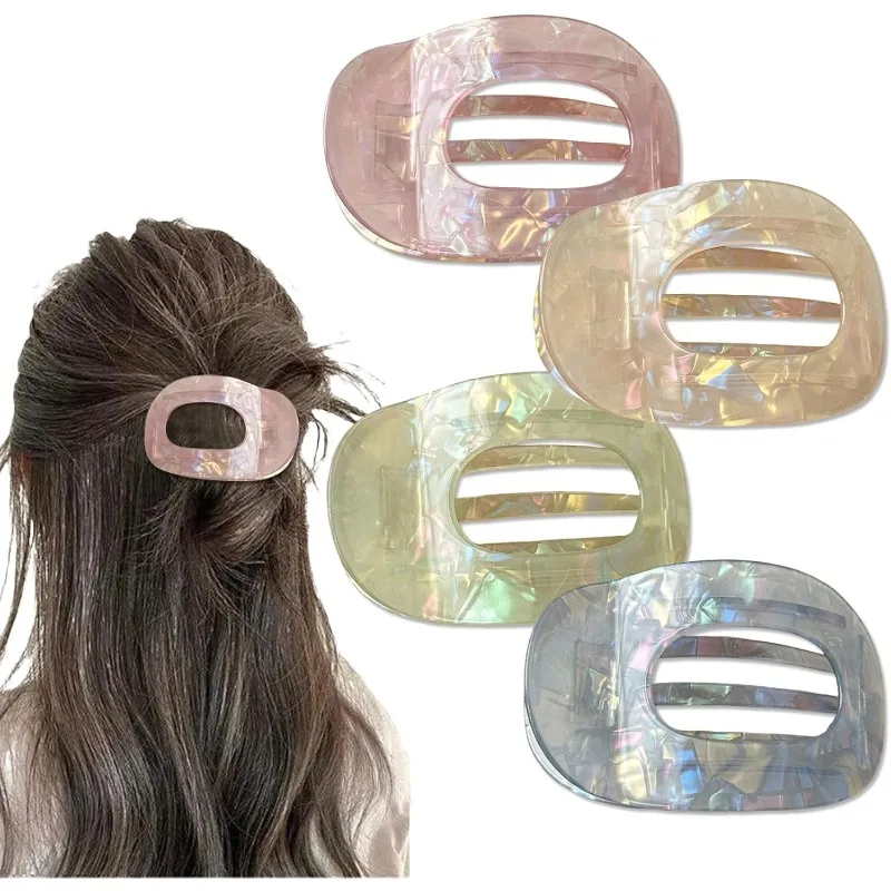 

Новый! Высокое качество для женских густых и тонких волос, упаковка ярких цветов из 4 ацетатных плоских волос, удобная изогнутая заколка