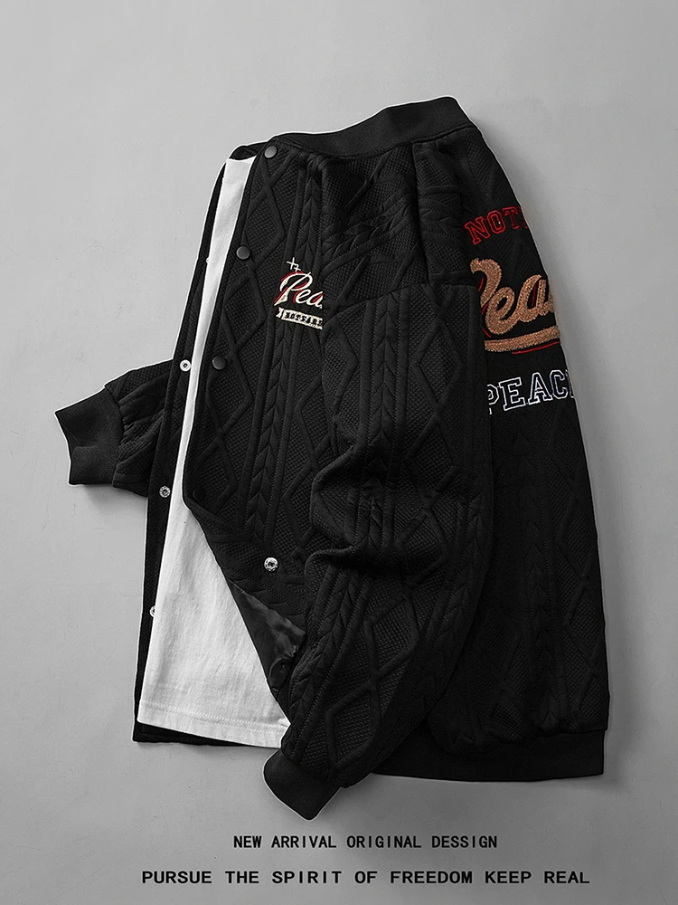 

Bla American Sle Loose Fit Men's Baseball Jaet Spring Autumn Trendy Brand New Casual Loose Coat Youth ular Long Sve