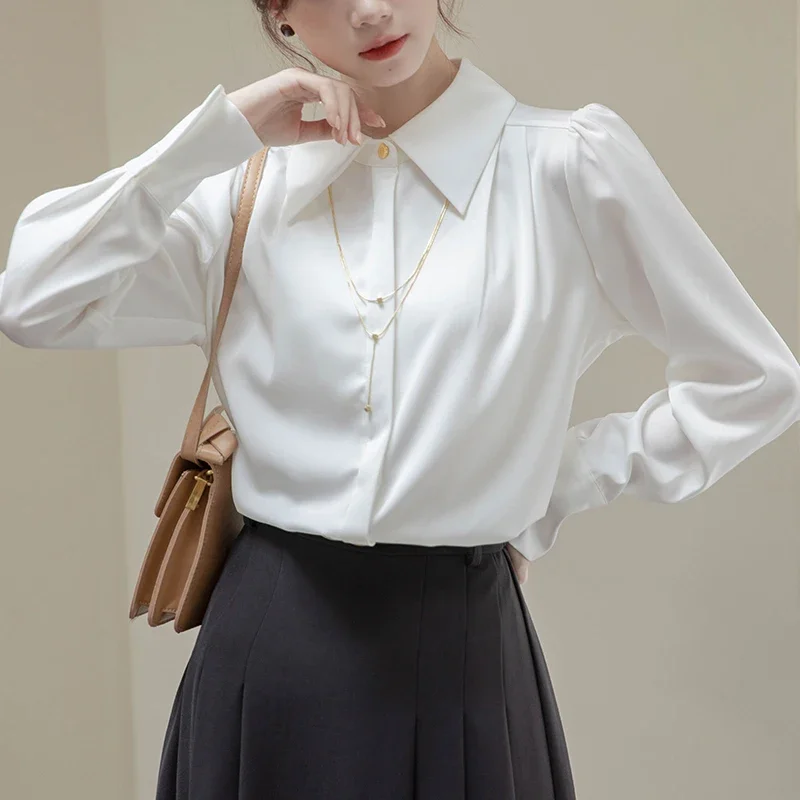 New Long Sleeve Blouse Chain White Shirt Women Elegant Womens Tops Fashion Blouses Perfect for Casual Work and Evening Outfits