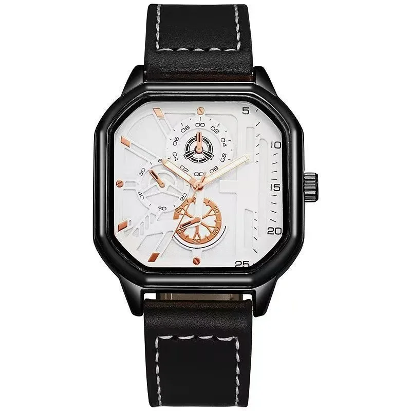 Men\'s Quartz Watches Alloy Dial Business Men Watch PU Leather Strap Square Sports Watch Cool Black Wristwatch for Man