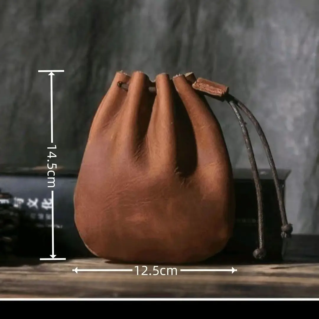 Drawstring Coin Storage Bag Handmade Genuine Leather Unisex Coin Purse Cow Leather Coins Money Pocket Retro Wallet Bags