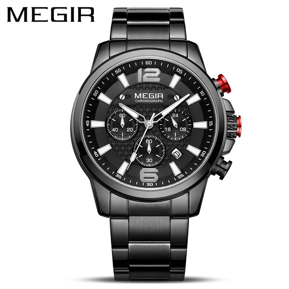 

MEGIR 2156 Бизнес-часы класса люкс из нержавеющей стали, стильные, минималистичные, модные, водонепроницаемые, светящиеся, спортивные, хронограф, топовый бренд.