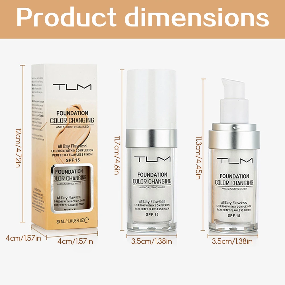 30ml spf15 mudando cor da pele-base, ajuste automático dos tons da pele corretivo de cor, base de maquiagem à prova dwaterproof água, ferramenta cosmética