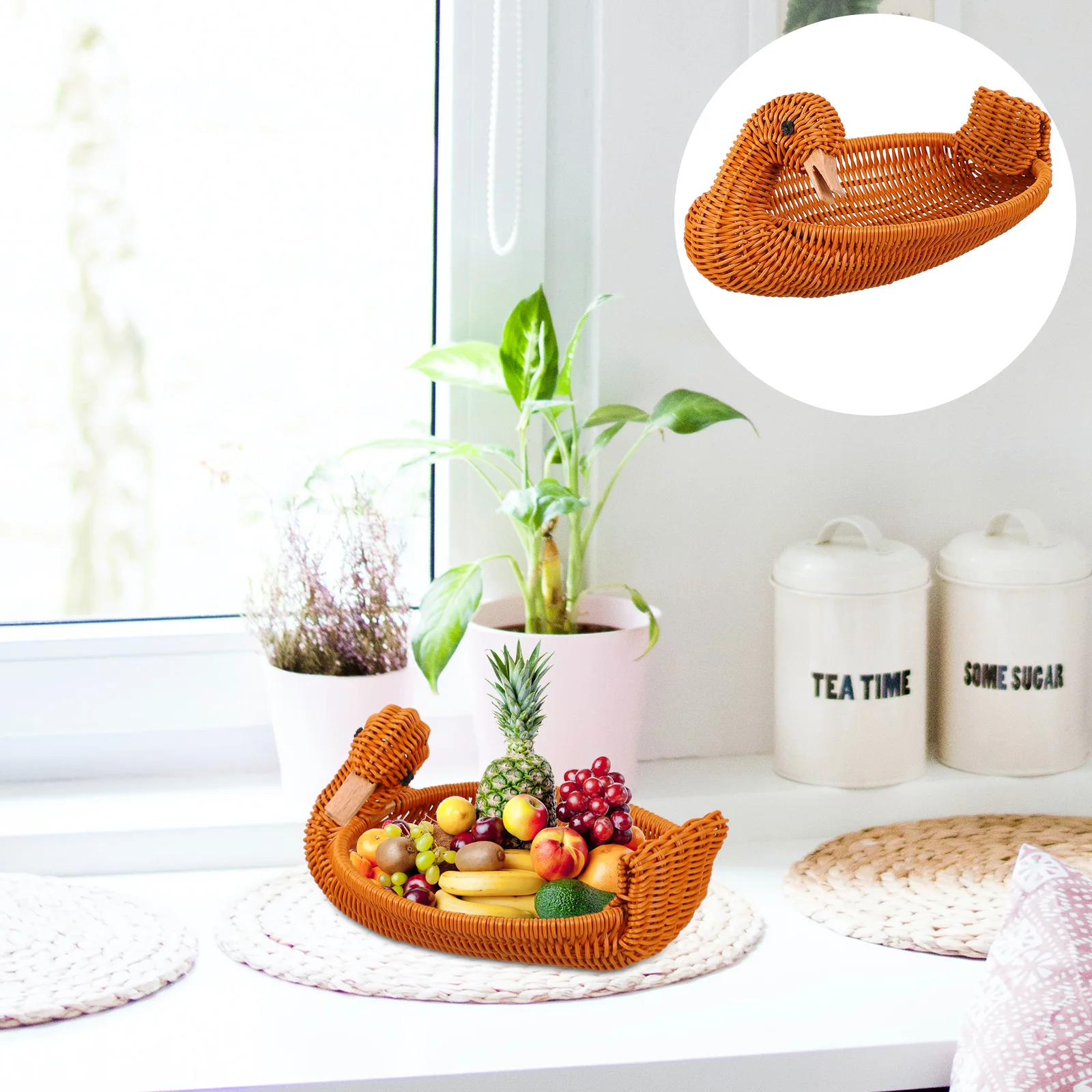 

3pcs Imitation Rattan Woven Shape Basket Fruit Snack Storage Decor Home Kitchen Reusable Premium Material Suitable