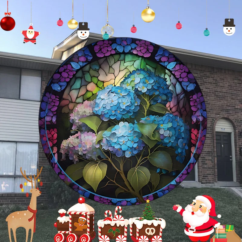 สติ๊กเกอร์ติดกระจกหน้าต่างกระจกลายดอกไฮเดรนเยียดอกไม้สีน้ำเงินม่วงสติกเกอร์ไฟฟ้าสถิตกันการชนติดสติกเกอร์ติดกระจกแบบคงที่ #38