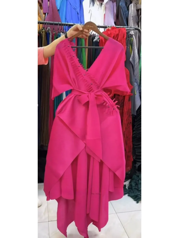 

Miyake Fold 2025 Spring New Women's Set Solid Color Ruffled Irregular Skirt Two-piece Set