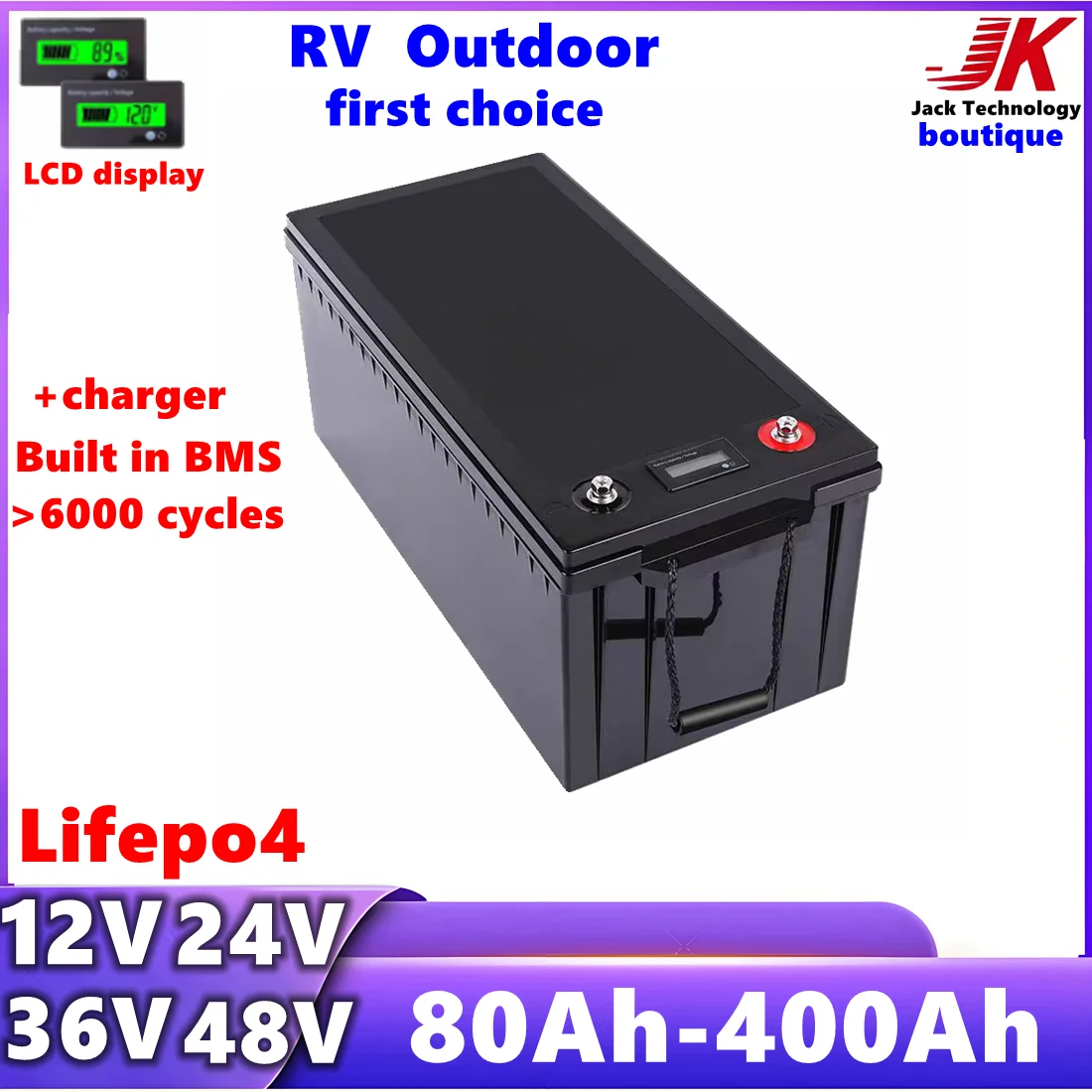 

Waterproof 12V 24V 36V 48V 80Ah 100Ah 150Ah 200Ah 400Ah Lifepo4 battery BMS for Solar energy Outdoor Camping inverter，RV+Charger