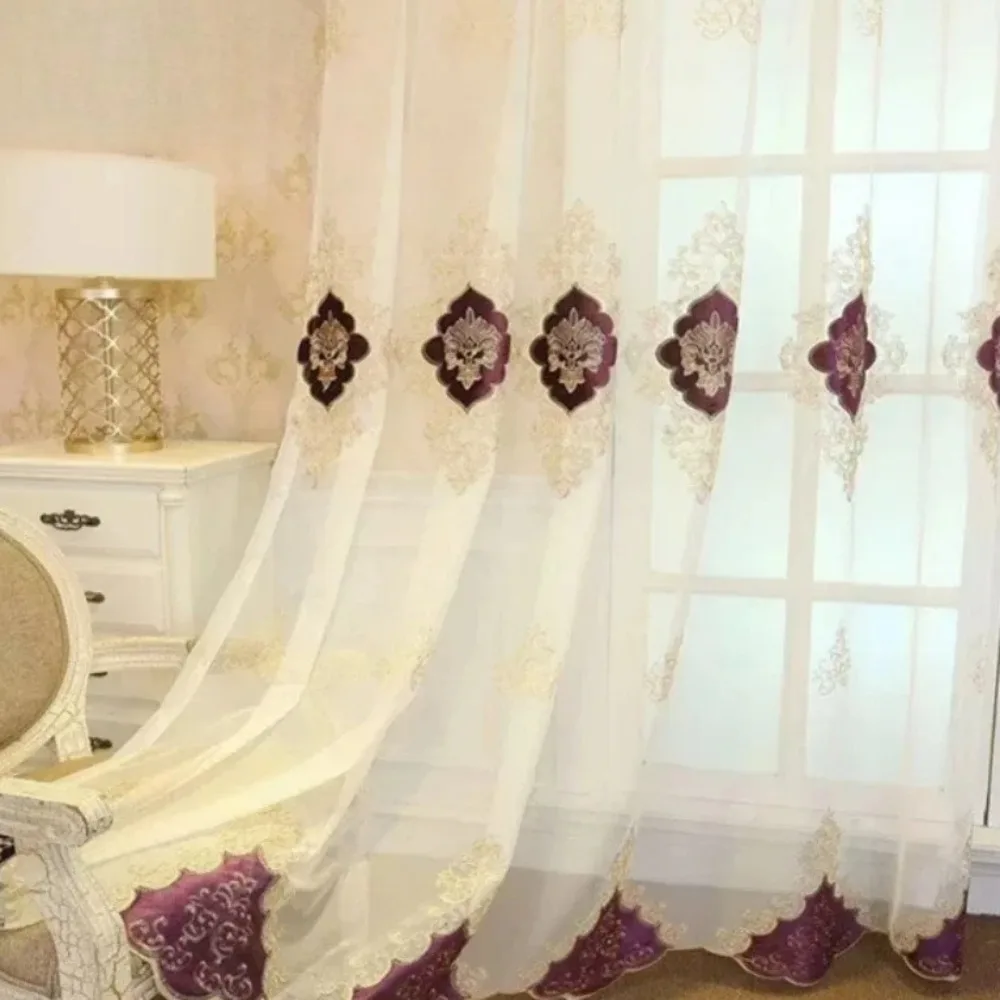 

Европейские роскошные плотные шторы из фиолетового тюля с вышивкой для гостиной, спальни, столовой, природы, вертикальный декор для кабинета