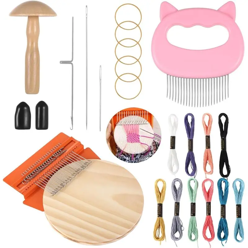 

【PRICE REDUCT】Speedweave Darning Kit Featuring 21 Hooks, Mini Wooden,Darning Egg, Mushroom, And Weaving Tools