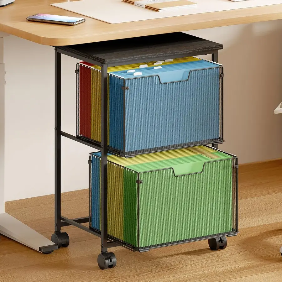 

Legal Rolling File Cart with 2 Storage Drawers, Under Desk Storage, Vertical Filing Cabinet for Home Office, Hanging File Folder