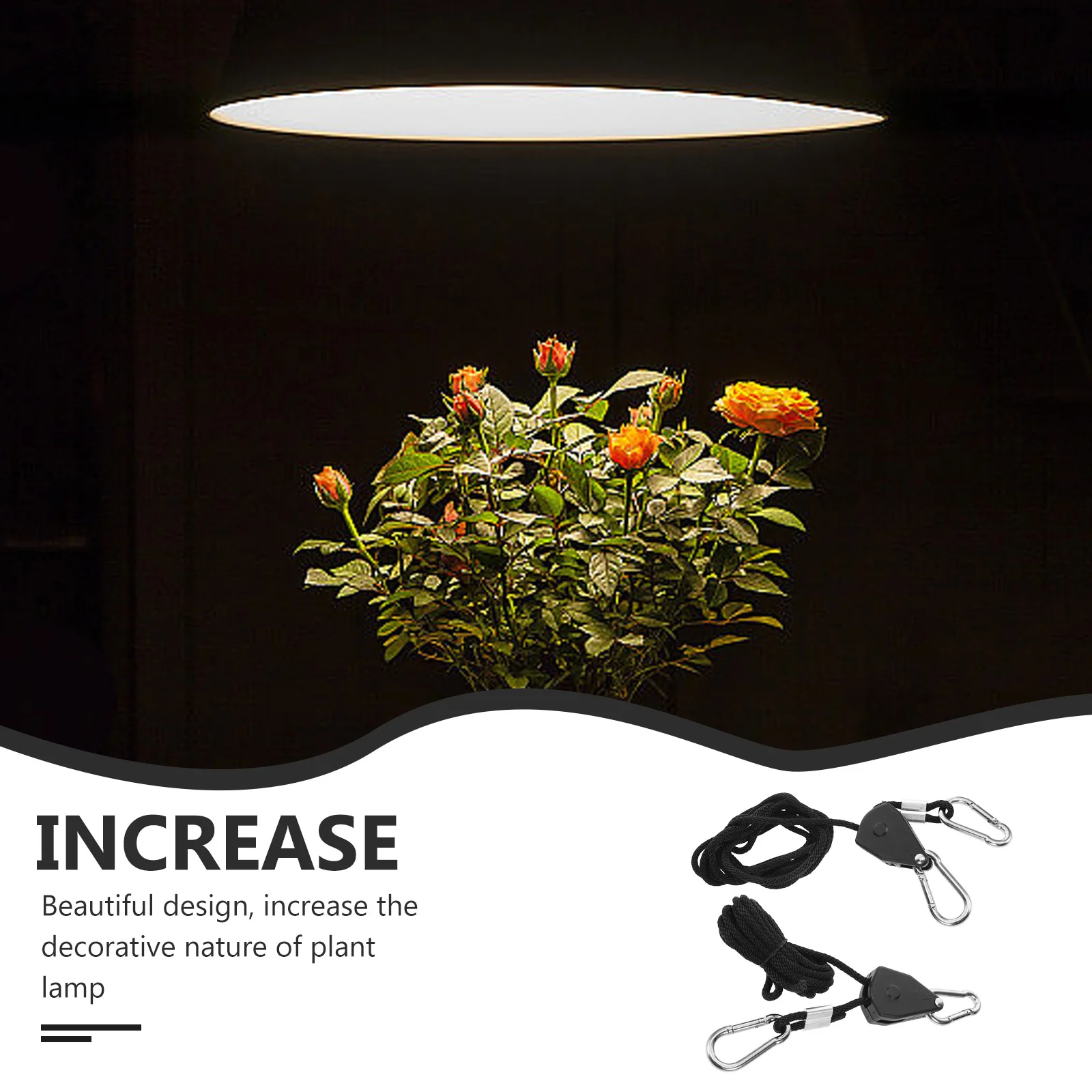 

Plant Light Hooks Black Braided Polypropylene Rope Connector Heavy Duty Adjustable Hanger Clips Metal Gears Ratchets Grow Lights