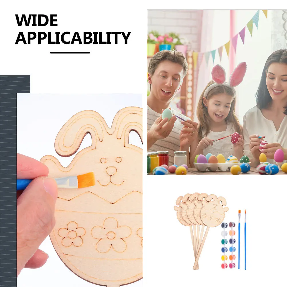 

1Set Easter DIY Wooden Rabbit Painting Craft Kids Gift Home Decor School Art Supplies Easter DIY Painting Toy Home Decor